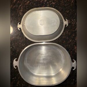 Vintage Elegant Silver Oval Dutch oven rooster Serving Dish with Lid